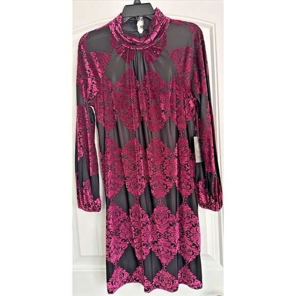 Vince Camuto Women's Burnout Velvet Balloon-Sleeve Chic Dress Black Fuchsia 10 - Picture 5 of 14
